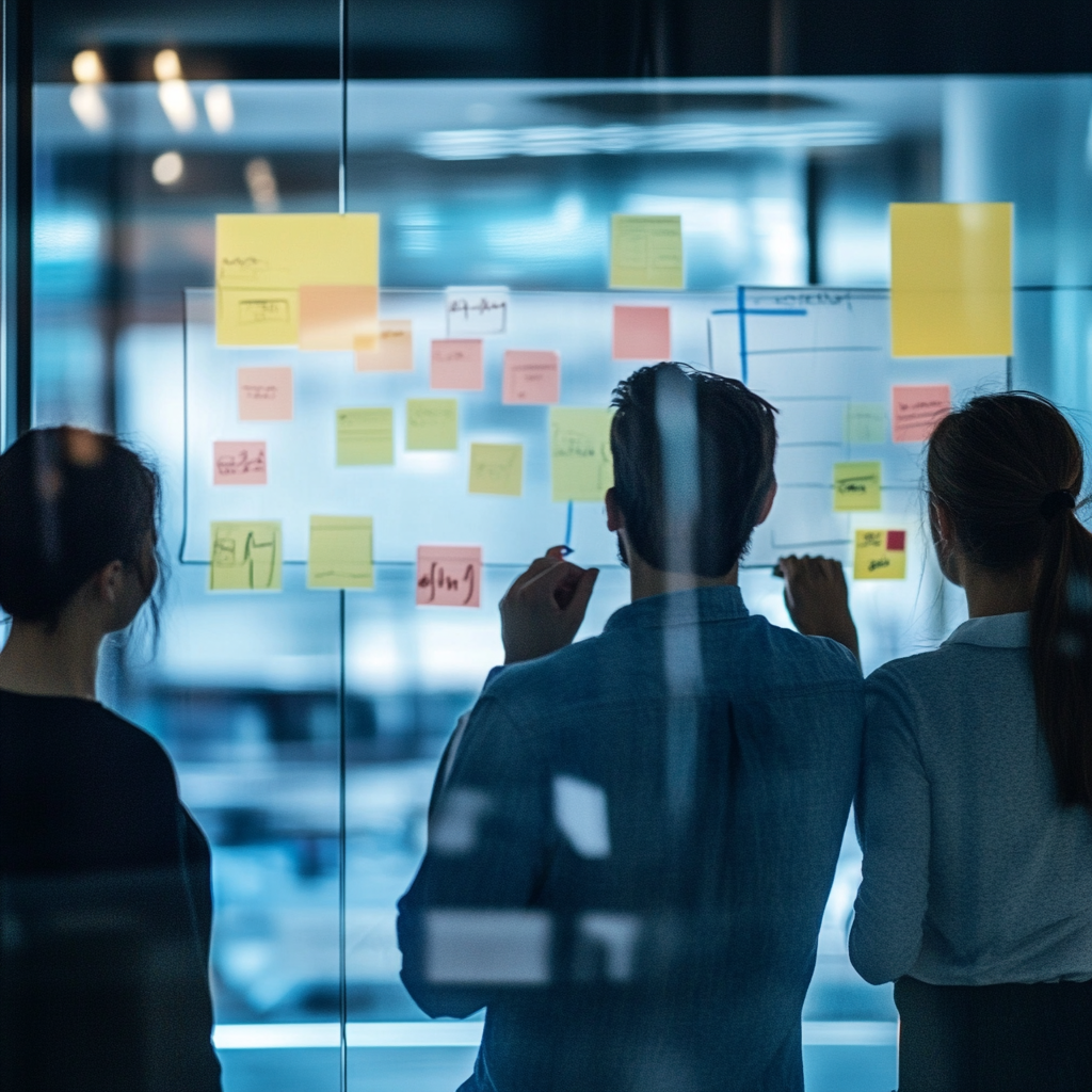 Office workers looking at post-it notes, an illustration for the blog post about having a job without a degree but with a certificate programs.