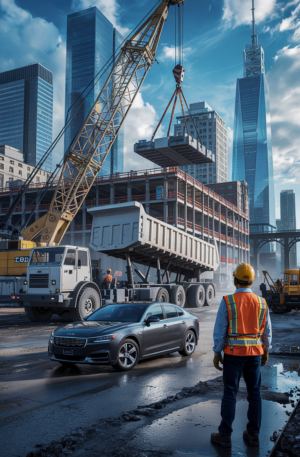 Construction site with workers, heavy equipment, and building in progress - professional estimating for project budgeting and cost management