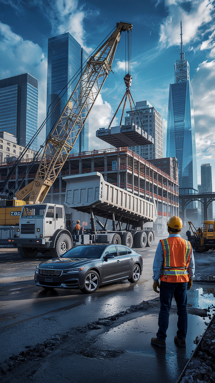 Construction site with workers, heavy equipment, and building in progress - professional estimating for project budgeting and cost management