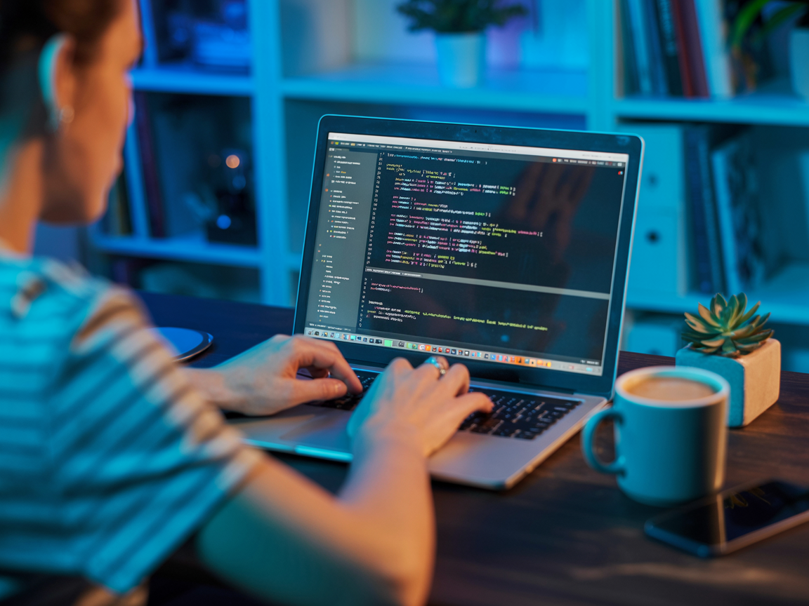 Laptop showing no-code app creation with AI tools