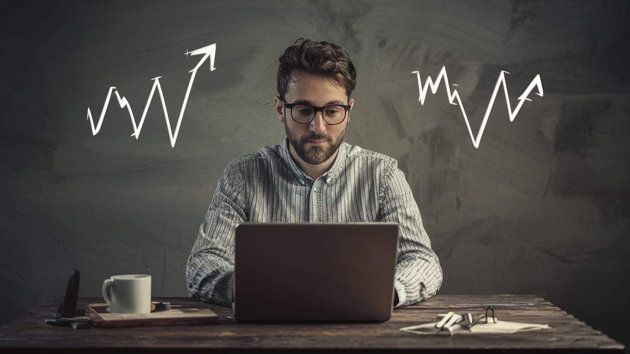 Person working on laptop with pros and cons charts in background for remote jobs article