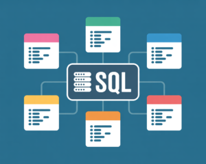Illustration of SQL database structure with connected tables, ideal for learn sql online tutorials covering sql server management studio and oracle sql developer techniques.