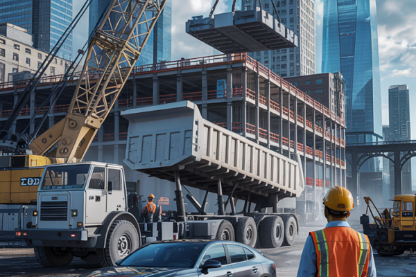 Construction site with workers, heavy equipment, and building in progress - professional estimating for project budgeting and cost management