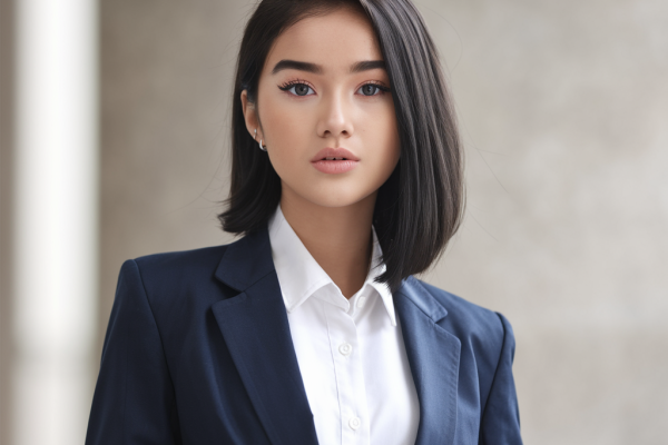 Professional woman in a business suit, representing career advancement through an MBA with a specialism in finance.